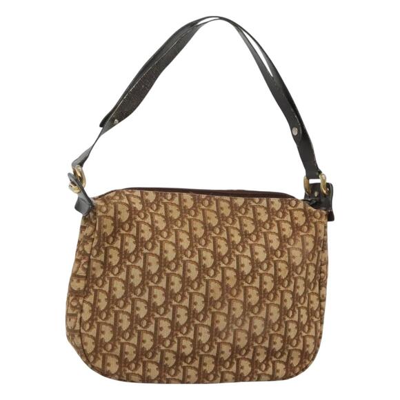 DIOR Trotter Canvas Shoulder Bag Brown Gold - Picture 1 of 12